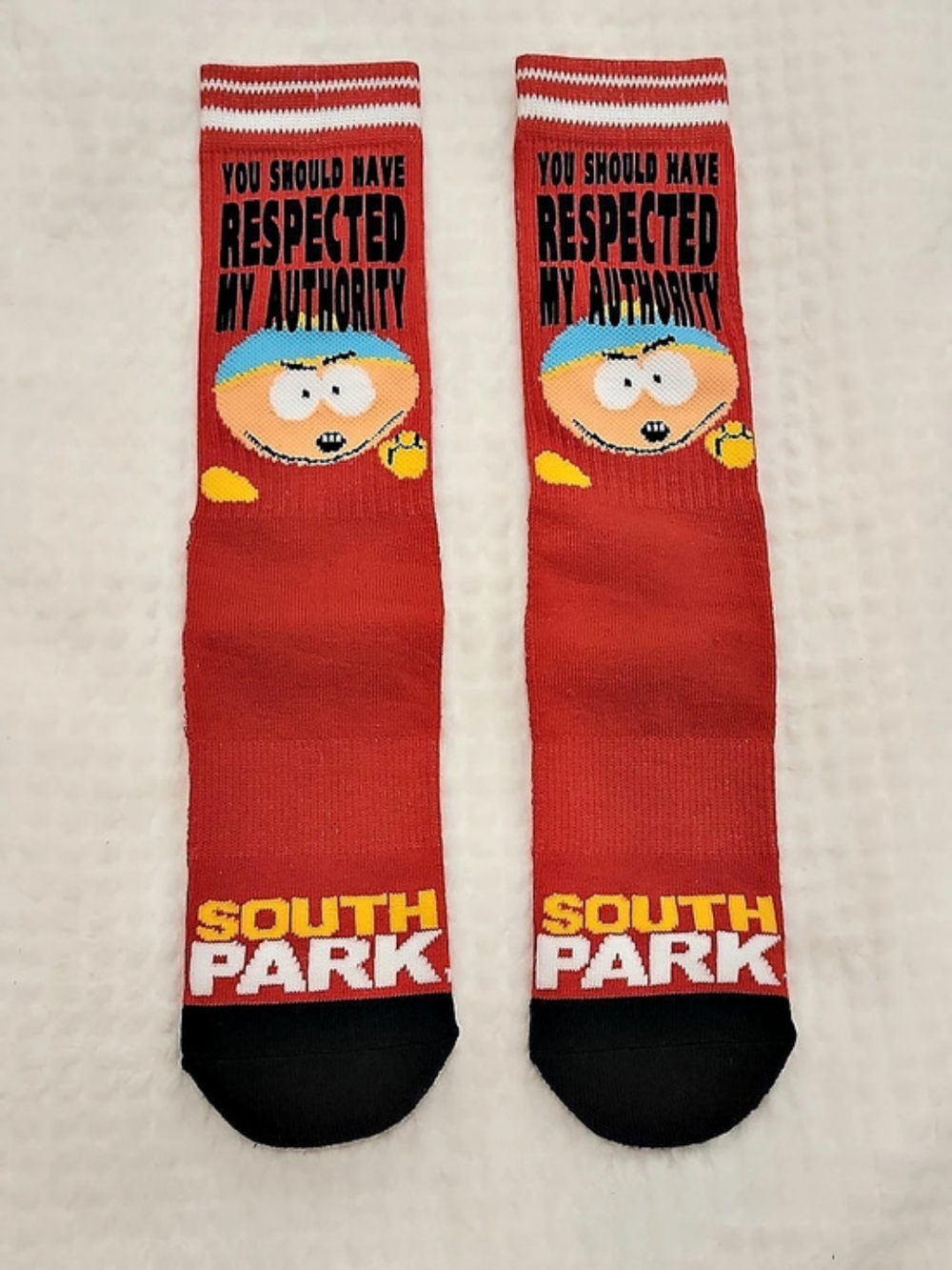 NWOT South Park Eric Cartman Respect My Authority Red Crew Socks